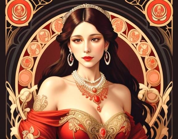 Chic Model With Red Coral and Pearl Jewelry