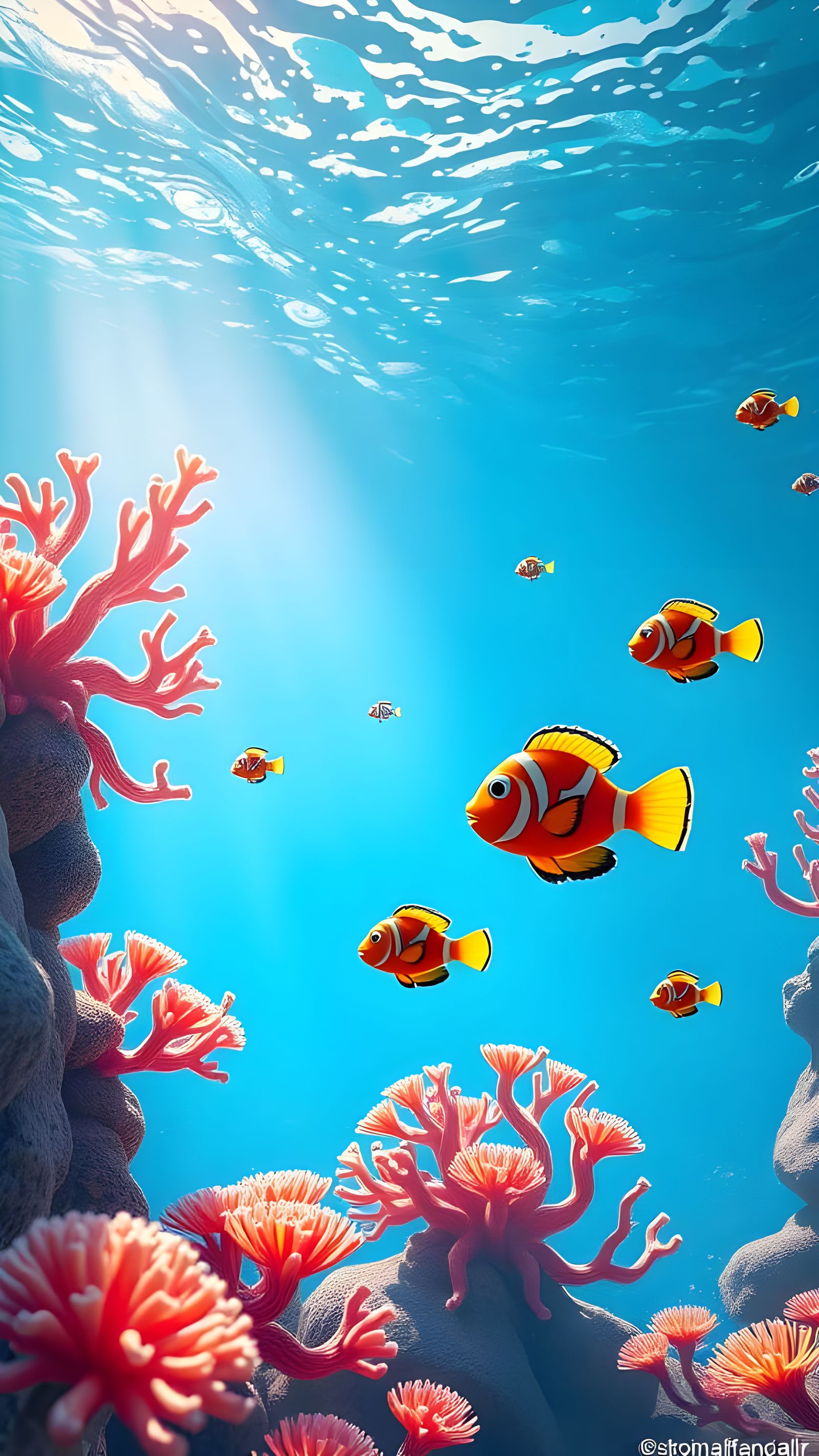 Underwater Ocean Scene in Vibrant Disney-Inspired Style