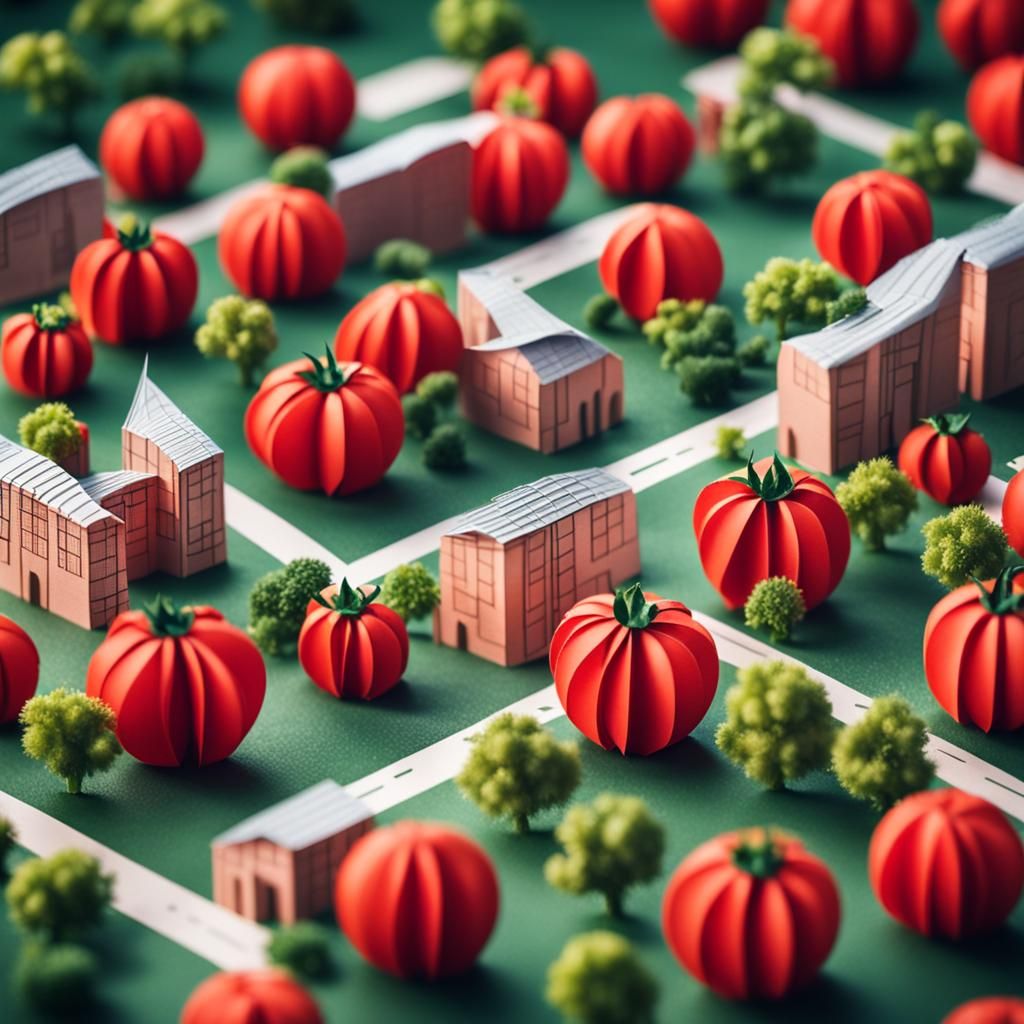 Tomatoes Grow in Origami Urban Landscape