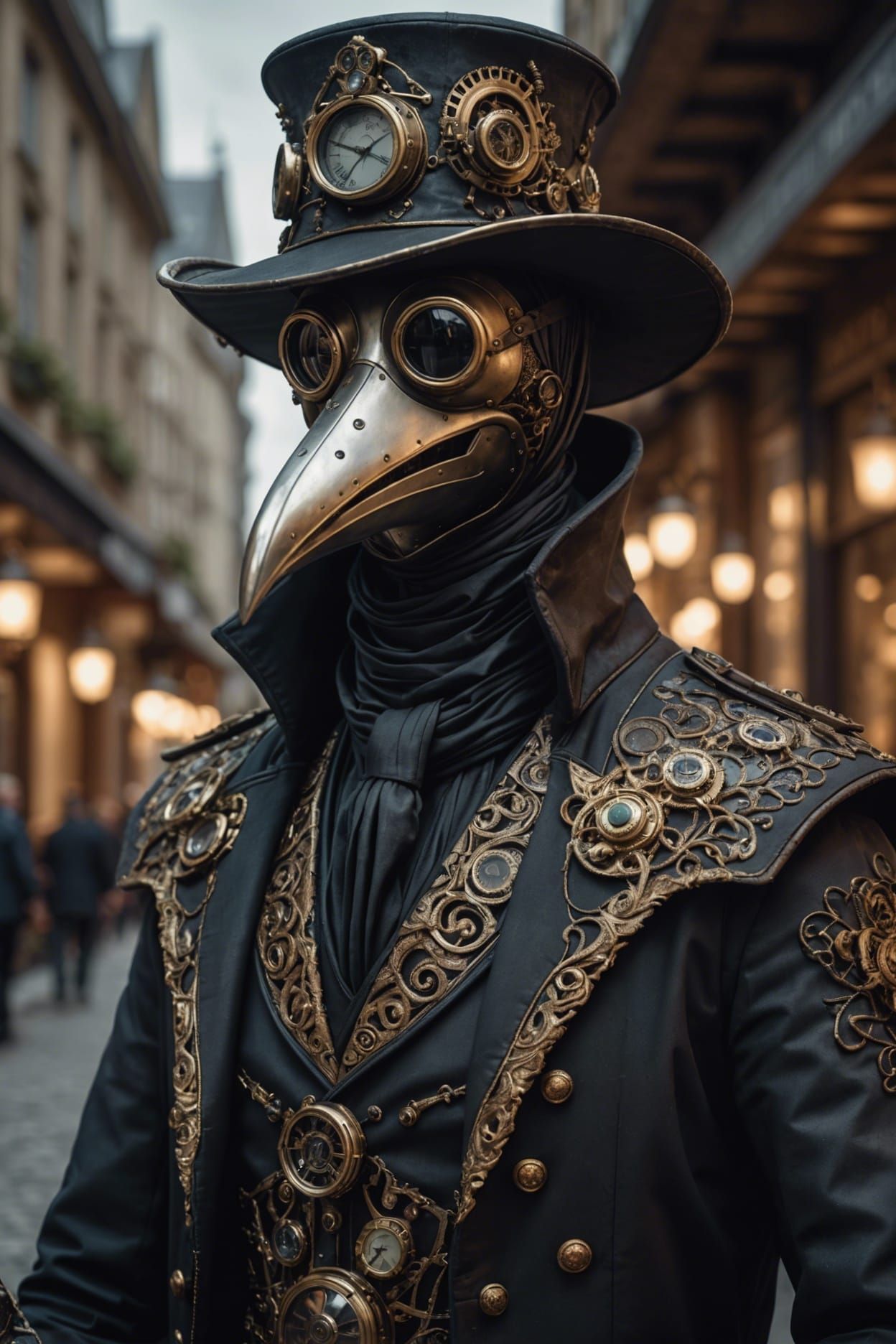 Steampunk Plague Doctor Portrait in Hyperrealism