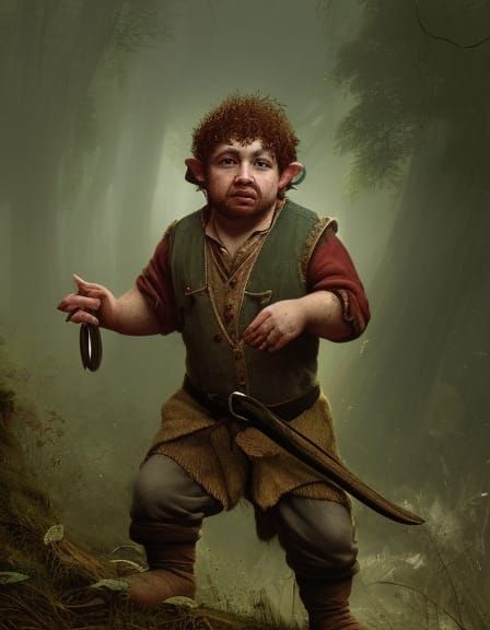 Halfling Hobbit Druid Portrait in Dark Fantasy Style