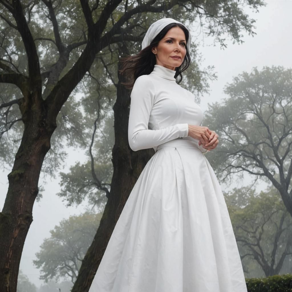 Elegant Woman Sheltering From Rain