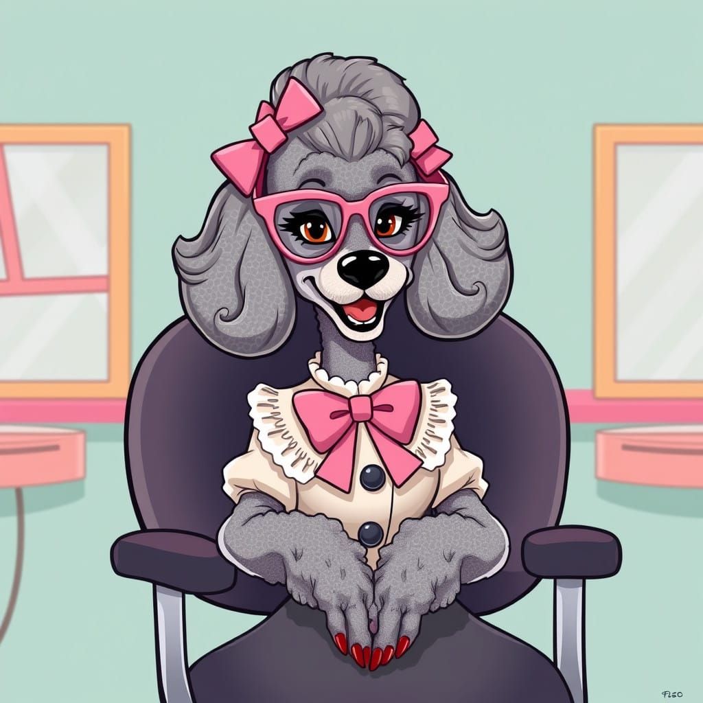 Poodle in Cartoon Beauty Parlor