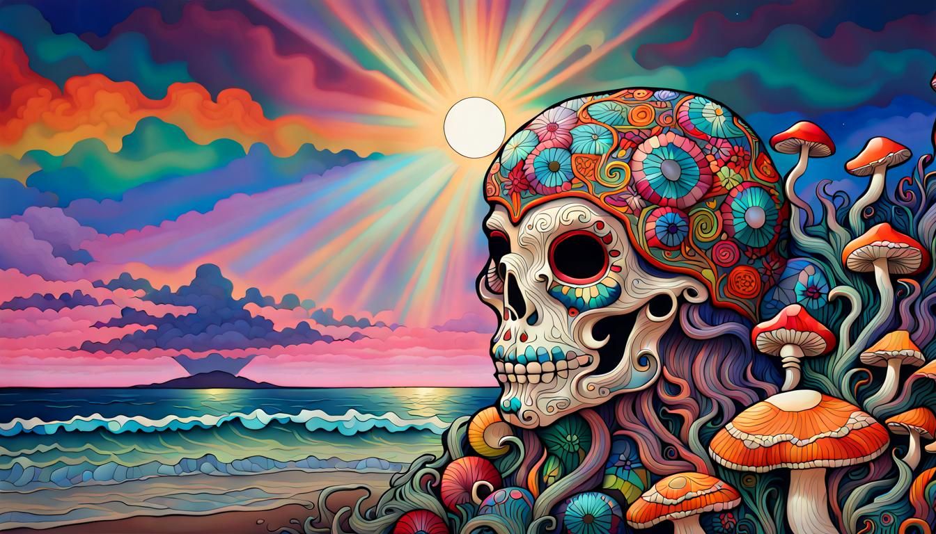 Colorful Mushroom Mask in Art Nouveau Style