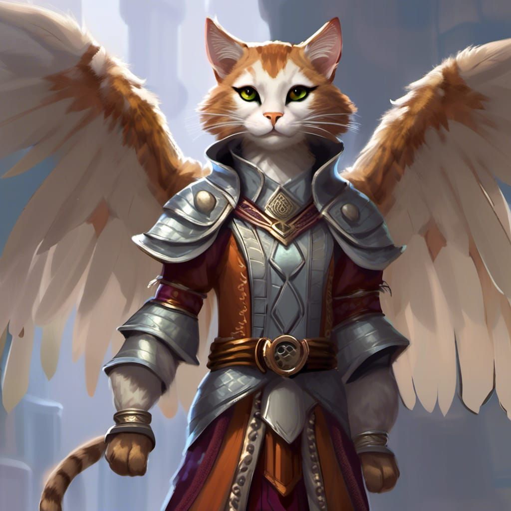 Winged Tabaxi Anthro Character in Fantasy Art Style