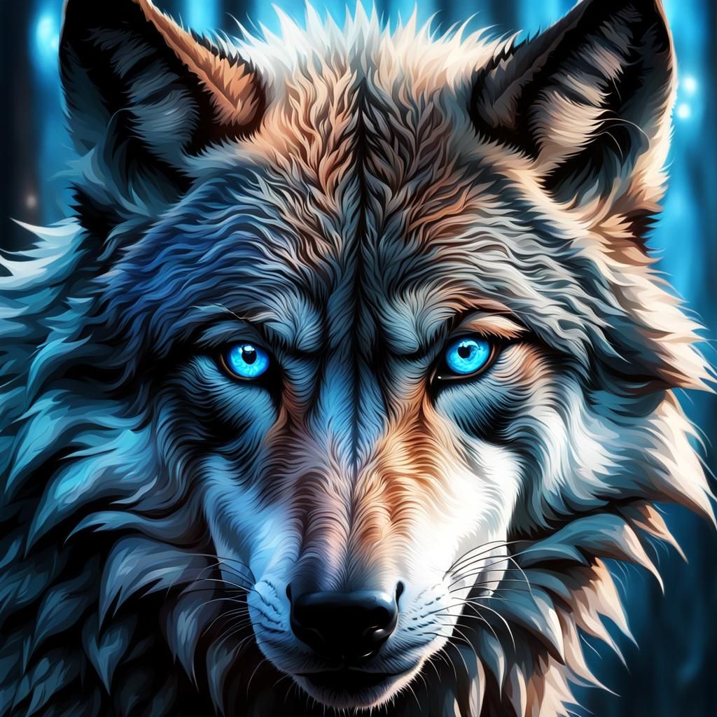 Wolf Portrait with Human Eyes, Digital Painting