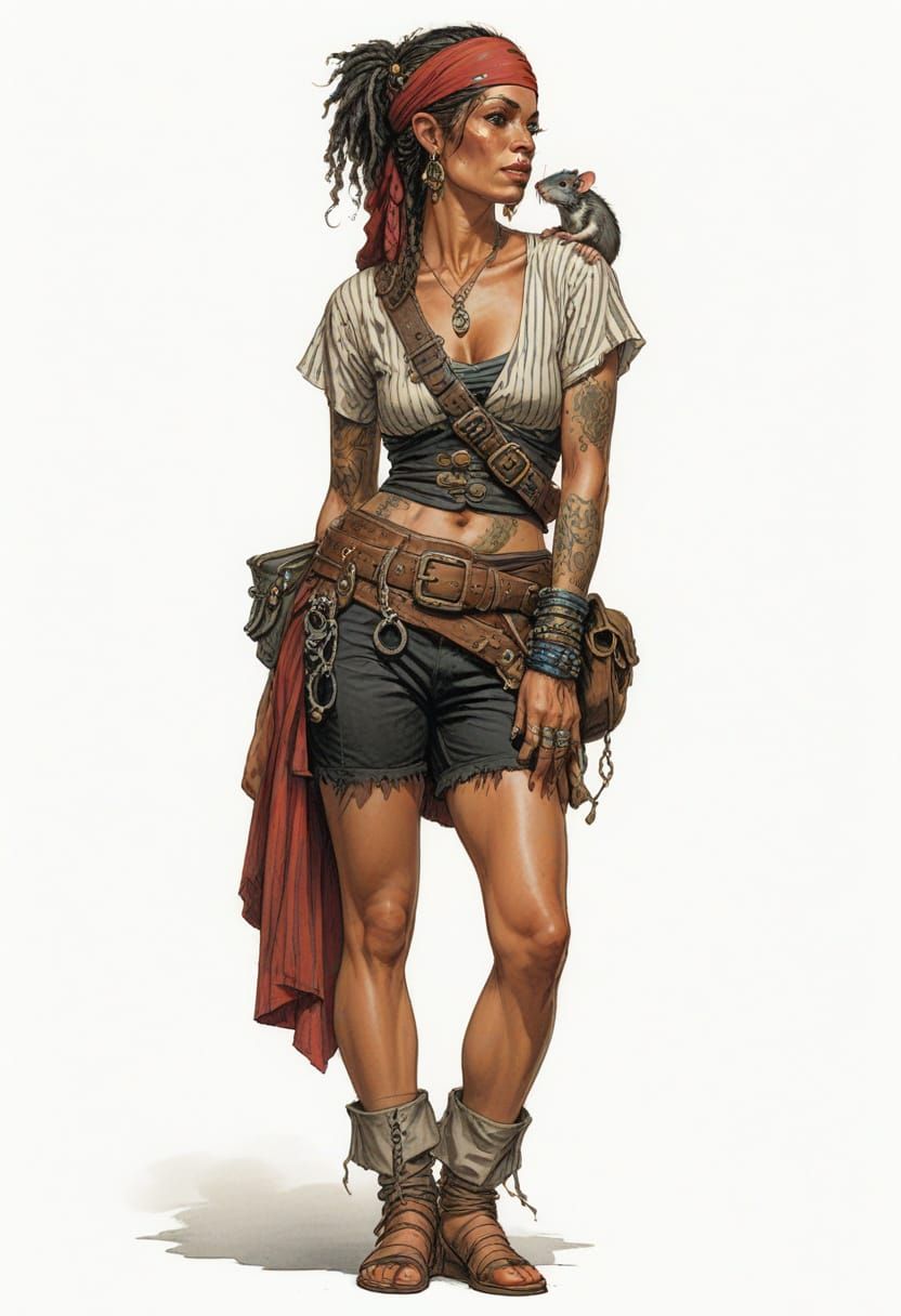 Caribbean Pirate and Her Rat, Heroic Fantasy Illustration