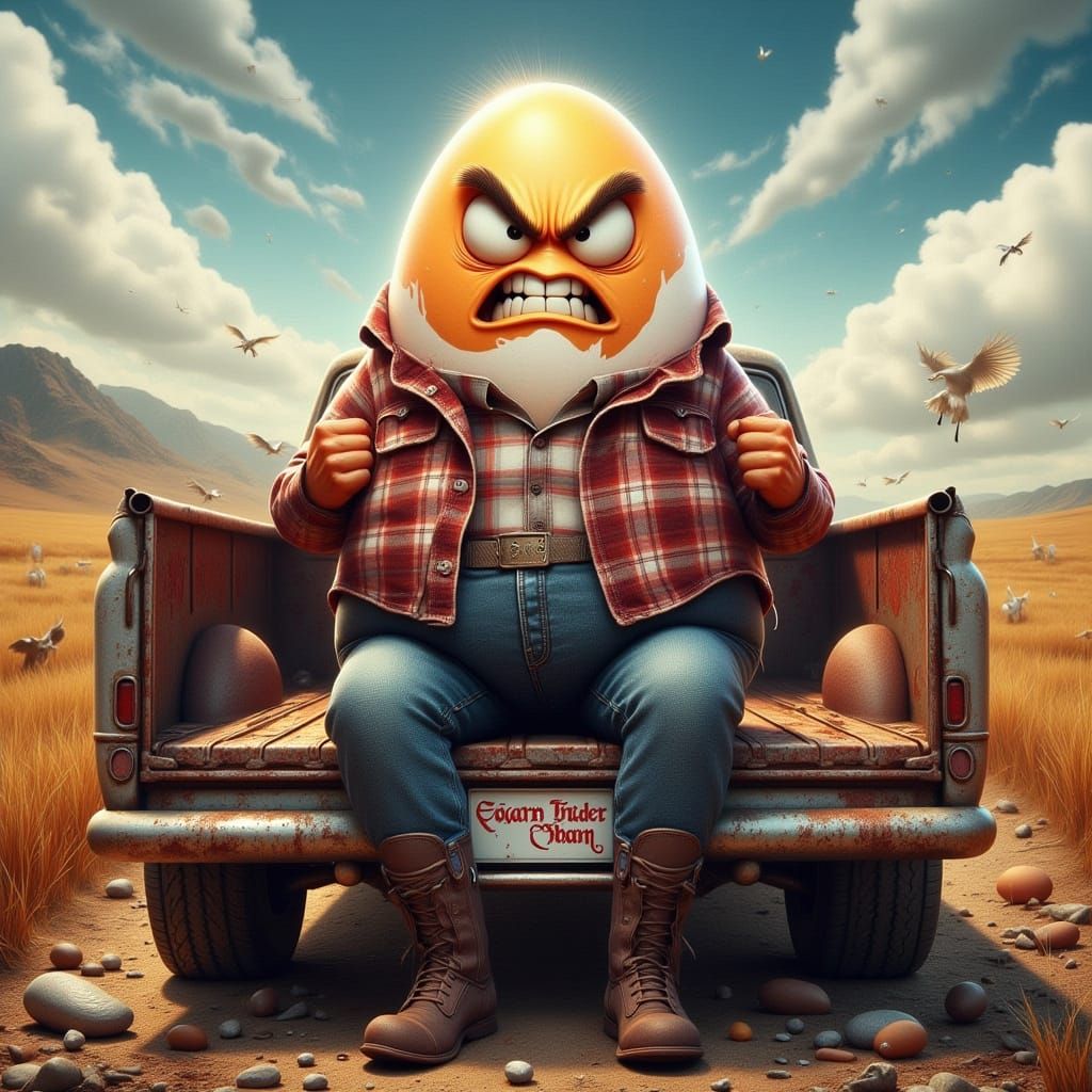 A redneck Angry Egg sitting on the bed of his truck.<lora:-A...