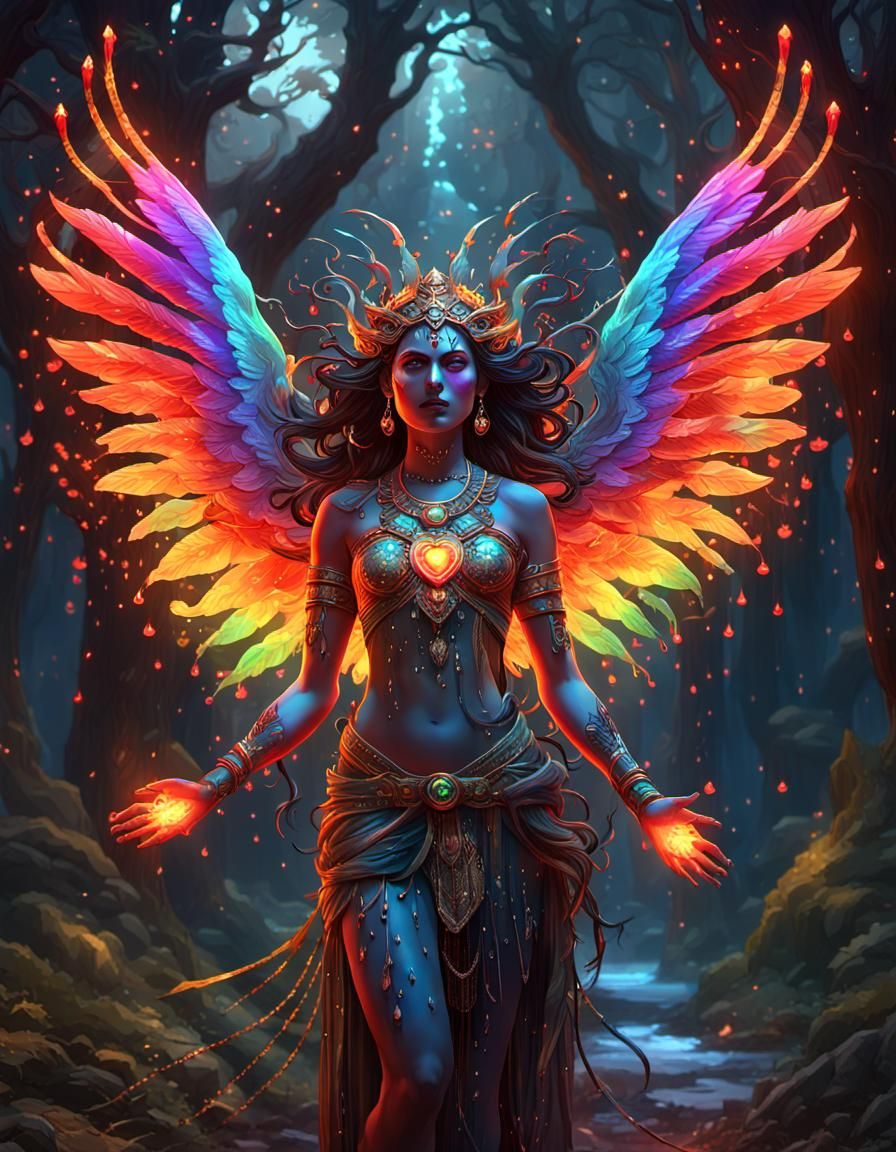 Indian Goddess with Rainbow Branches, Hyperdetailed Art