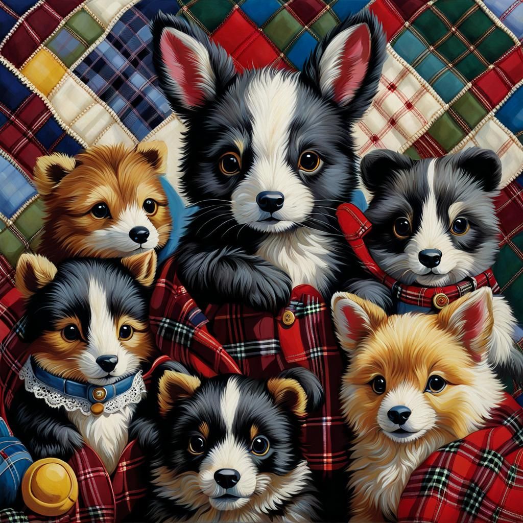 Plaid Patchwork Animals on Tartan Quilt