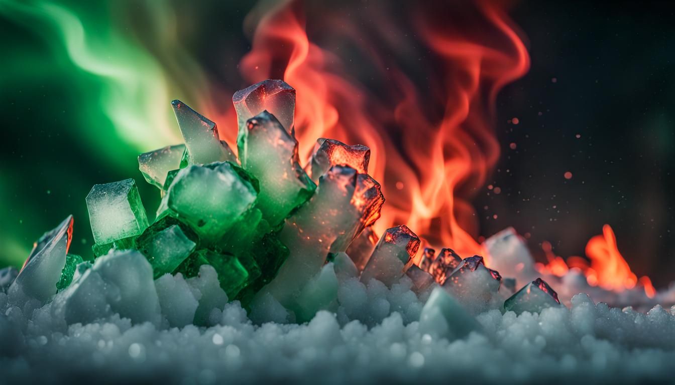 Icy Red and Green Flames Tornado in Hyperrealism