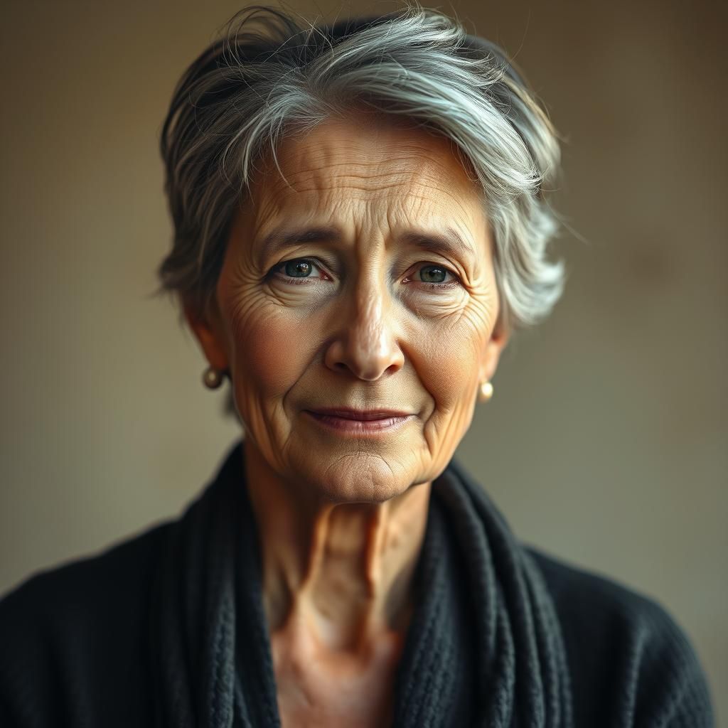 Elegant Portrait of Woman with Salt and Pepper Hair
