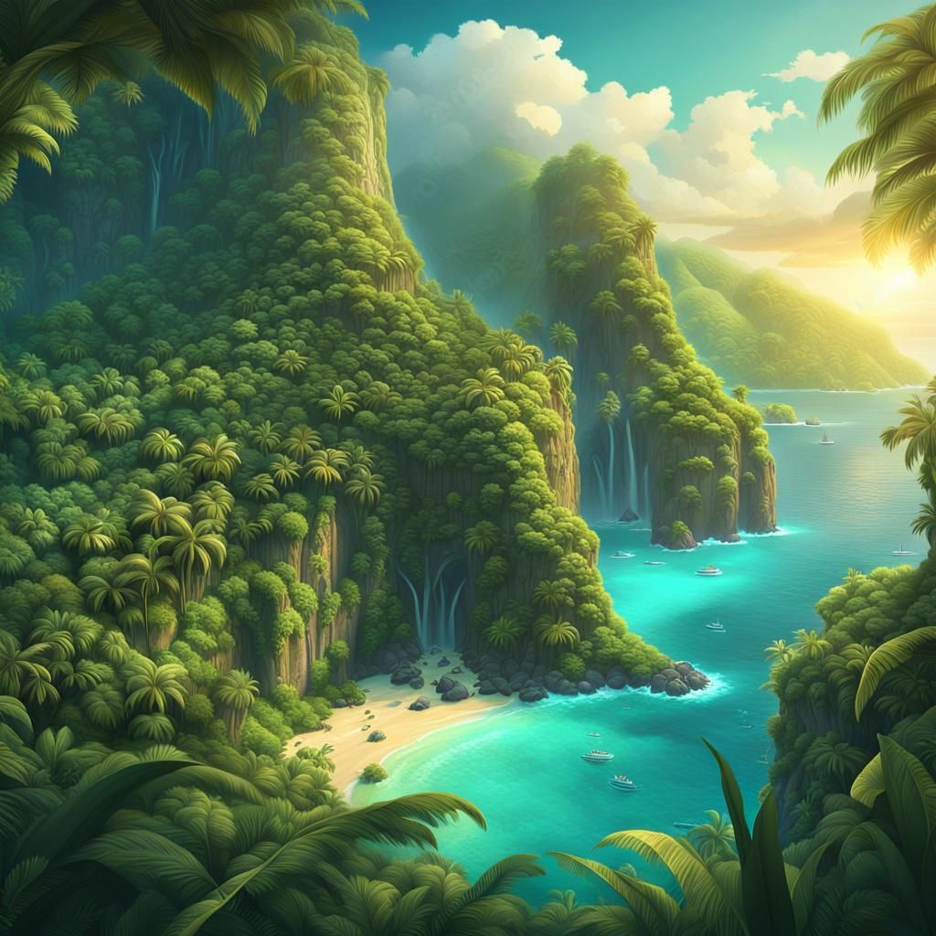 Lush Tropical Island Digital Matte Painting