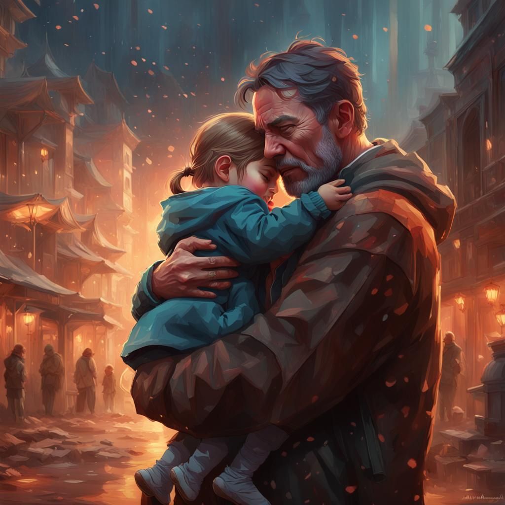 Emotional Father-Daughter Portrait in Detailed Lighting
