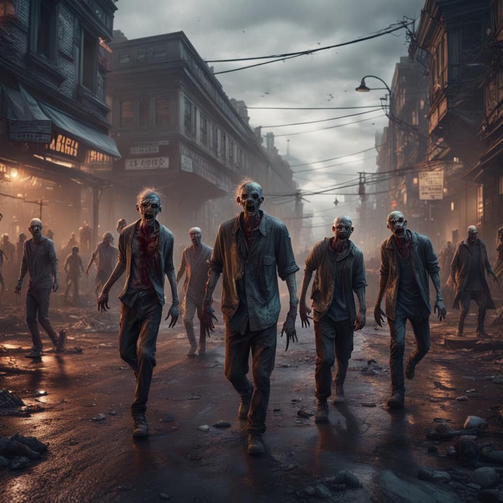 zombies walking down the street