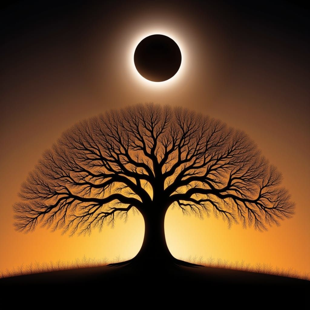 Solar Eclipse Silhouette Under Spreading Oak