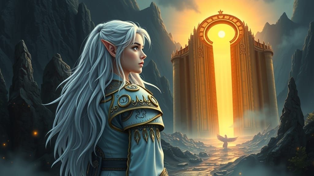 Elven Princess at the Gate of the Sun in 3D Anime Art