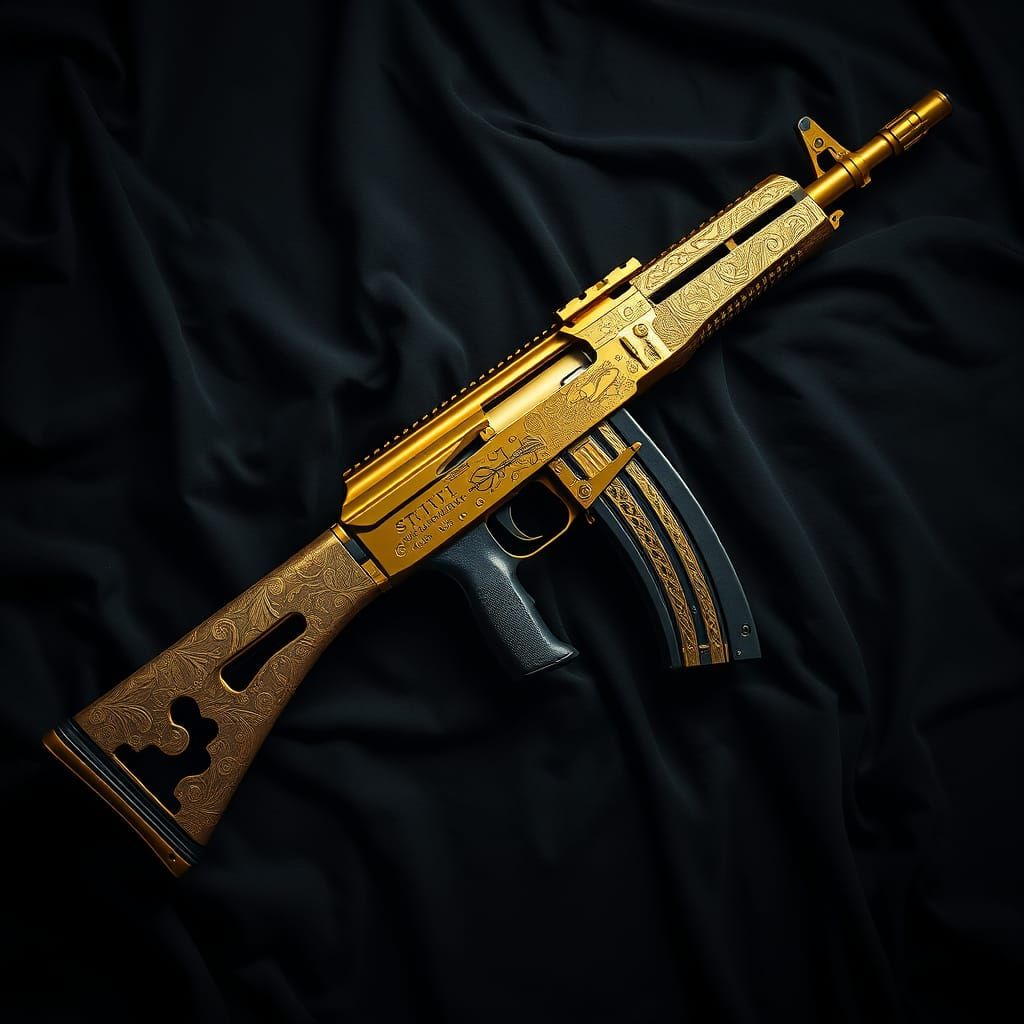 Golden AK-47 Concept Art in 8K
