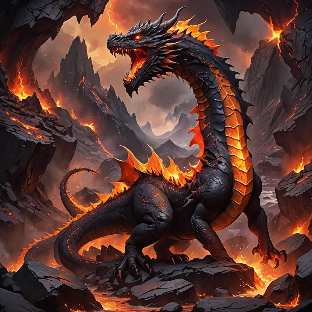 Magma Dragon Concept Art in Dark Fantasy Style