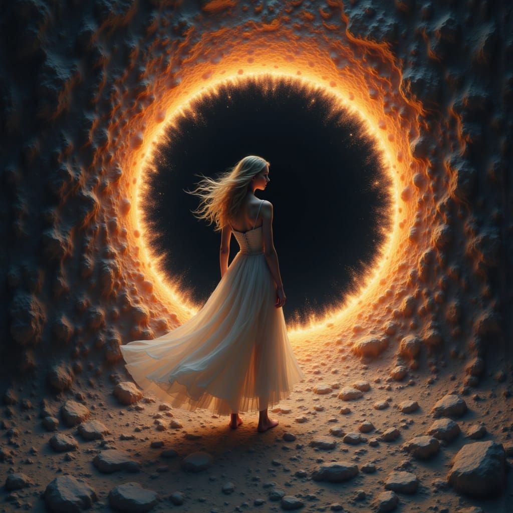 Woman Watching Black Hole's Event Horizon