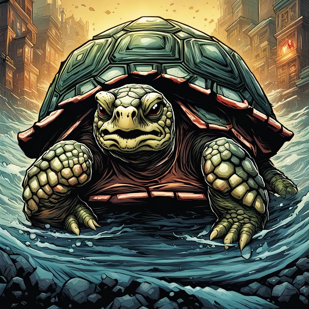 Angry Turtle with Bloody Knives: Comic Book Art