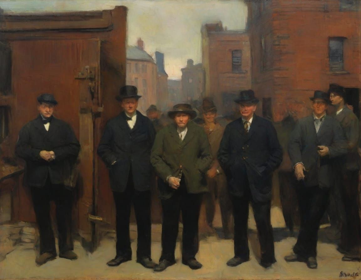 Steel Mill Workers: An Ashcan School Style Oil Painting