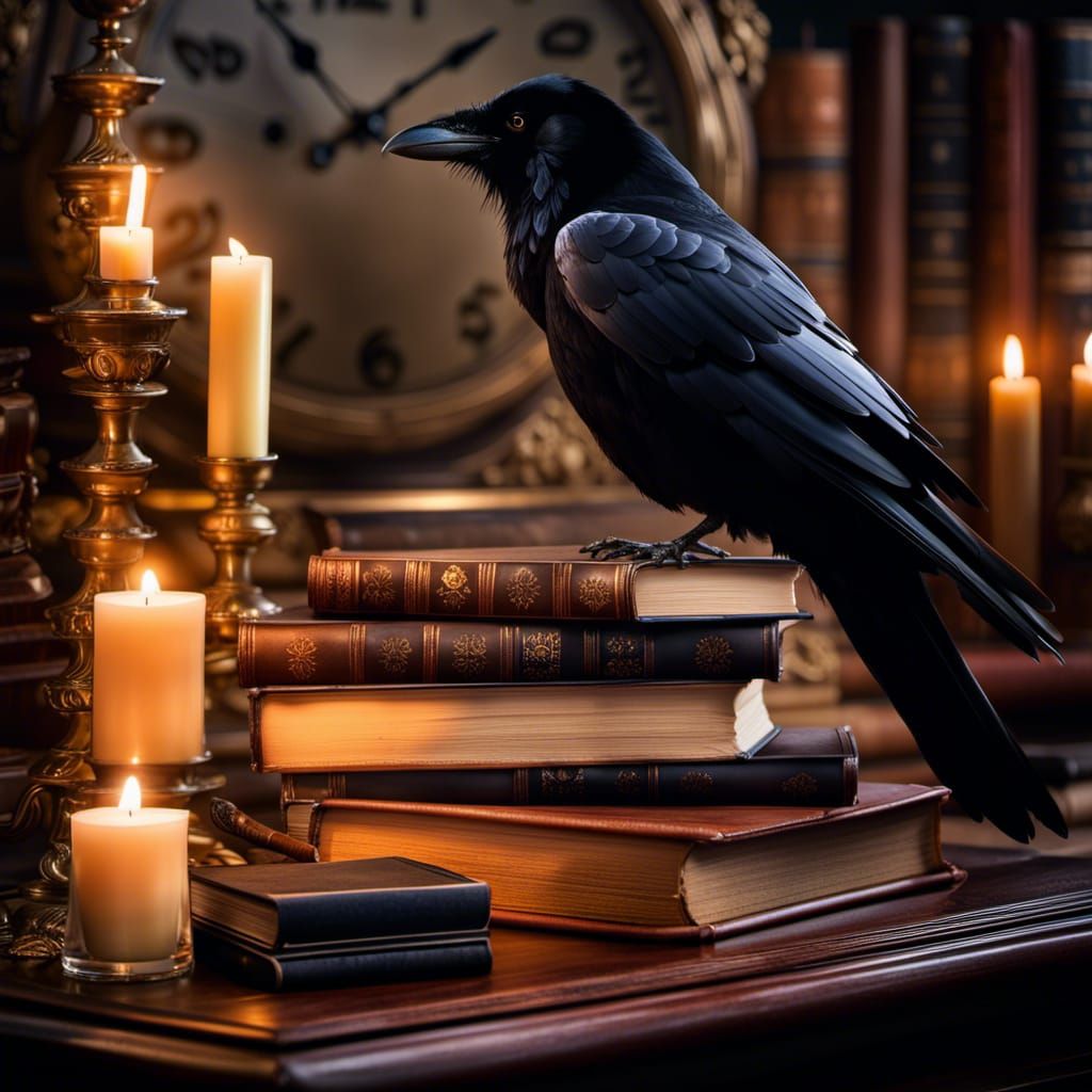 Moody Raven Perched in Dark Academia Style