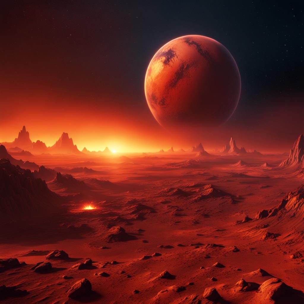 Fiery Martian Horizon: Fantasy Concept Art