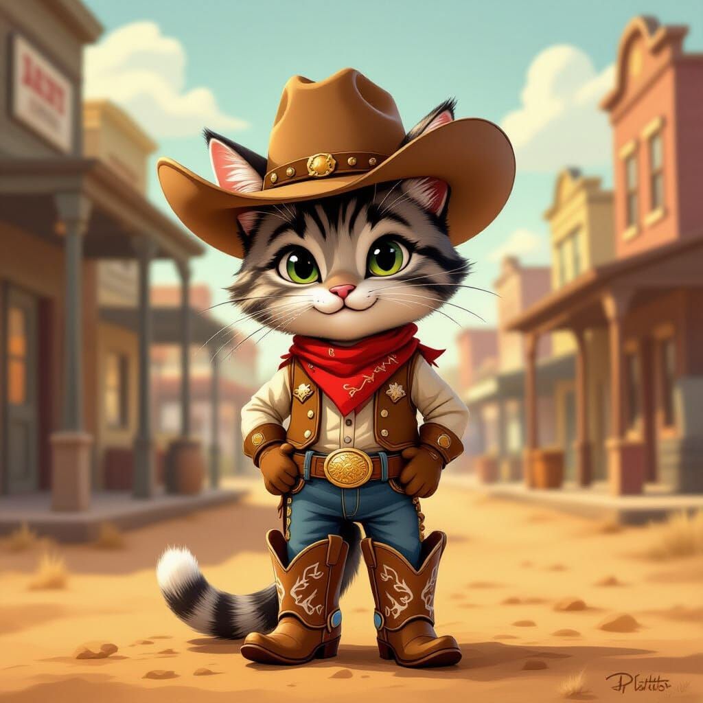 Cowboy Cat in Vintage Cartoon Style