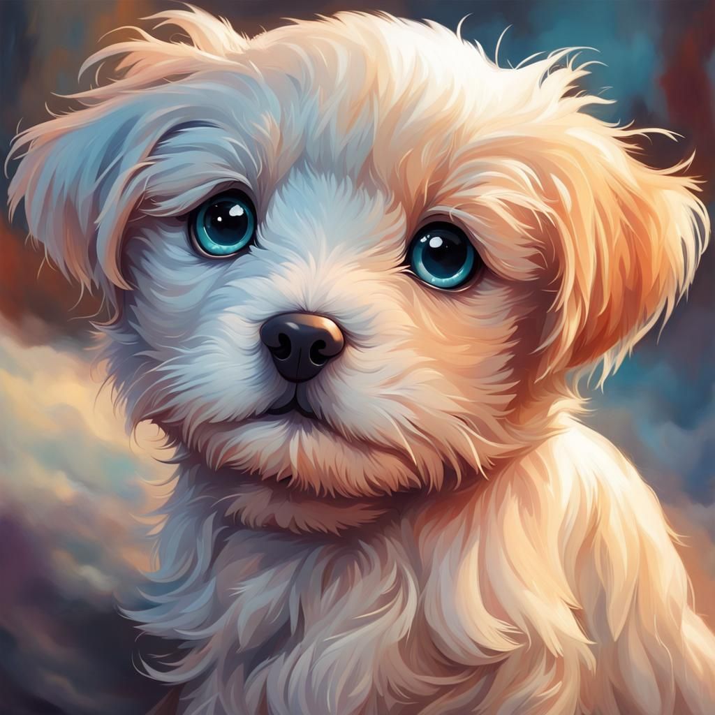 Cute Puppy with Wide Eyes, Mei Qing Style