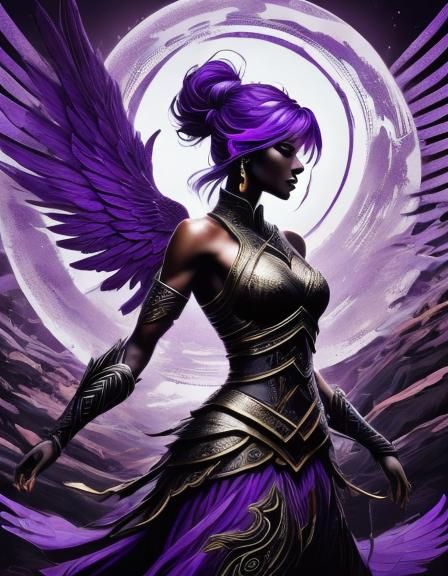 Ethereal Purple Winged Warrior in Angelic Halo Aura