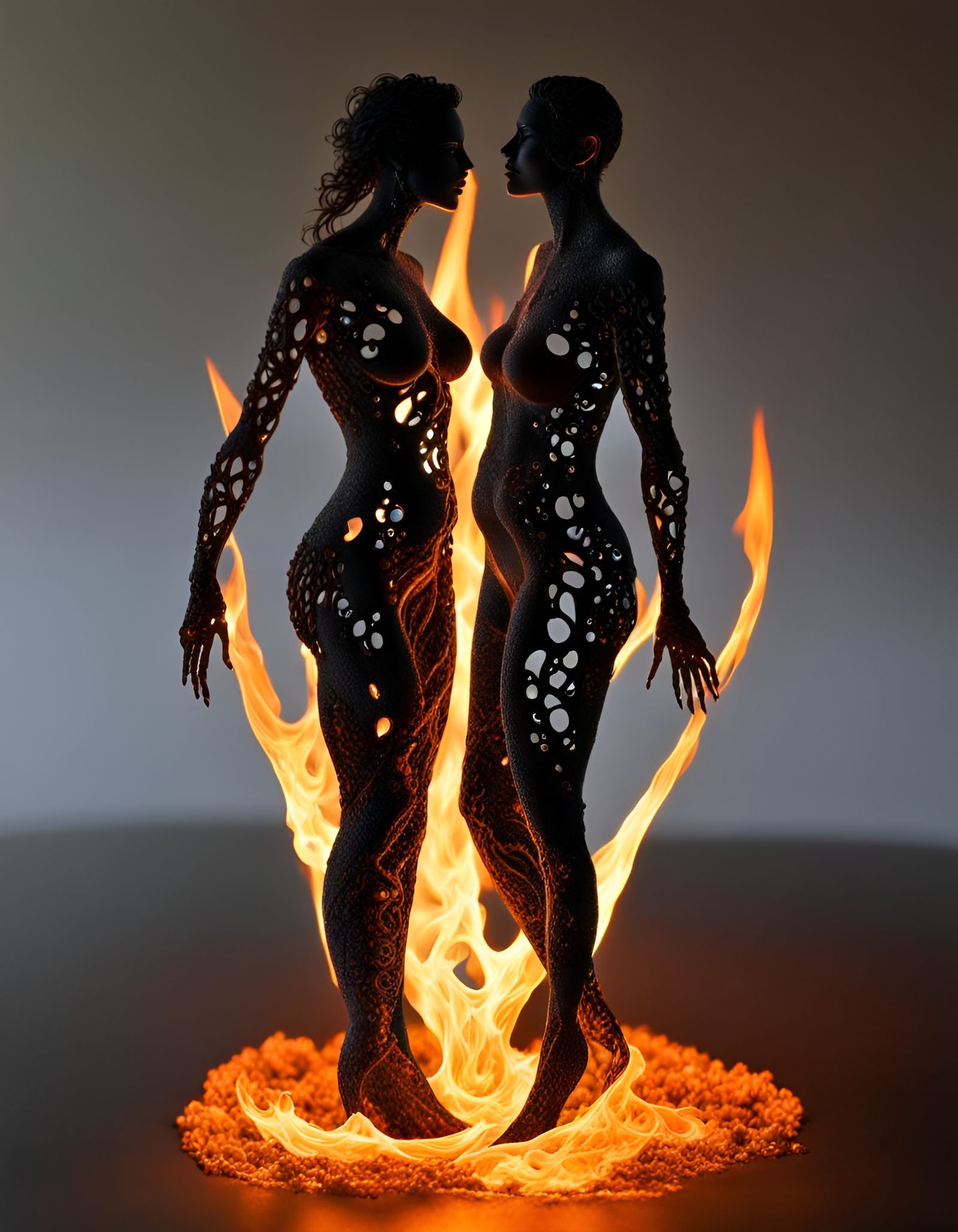 Fiery Silhouettes Forged in Moldavite Silver