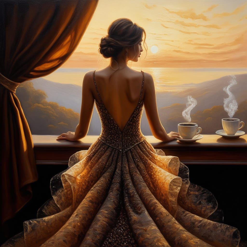 Surreal Coffee Study in Impressionist Style