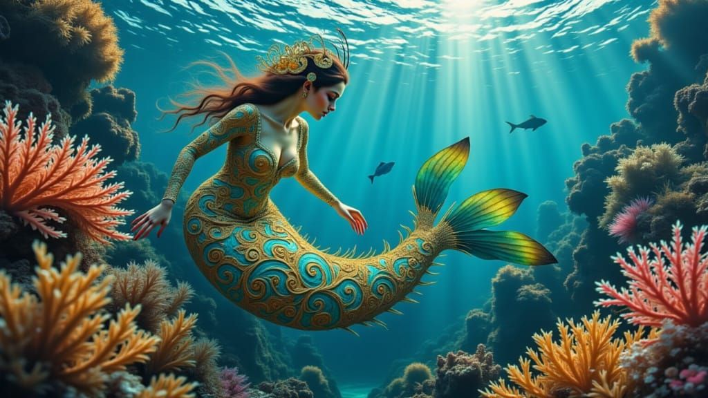 Coral Siren in Art Deco Style Reef