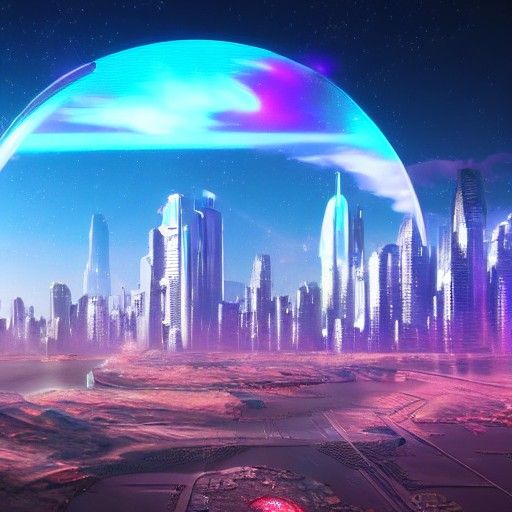 Futuristic Holographic Cityscape on Alien Planet
