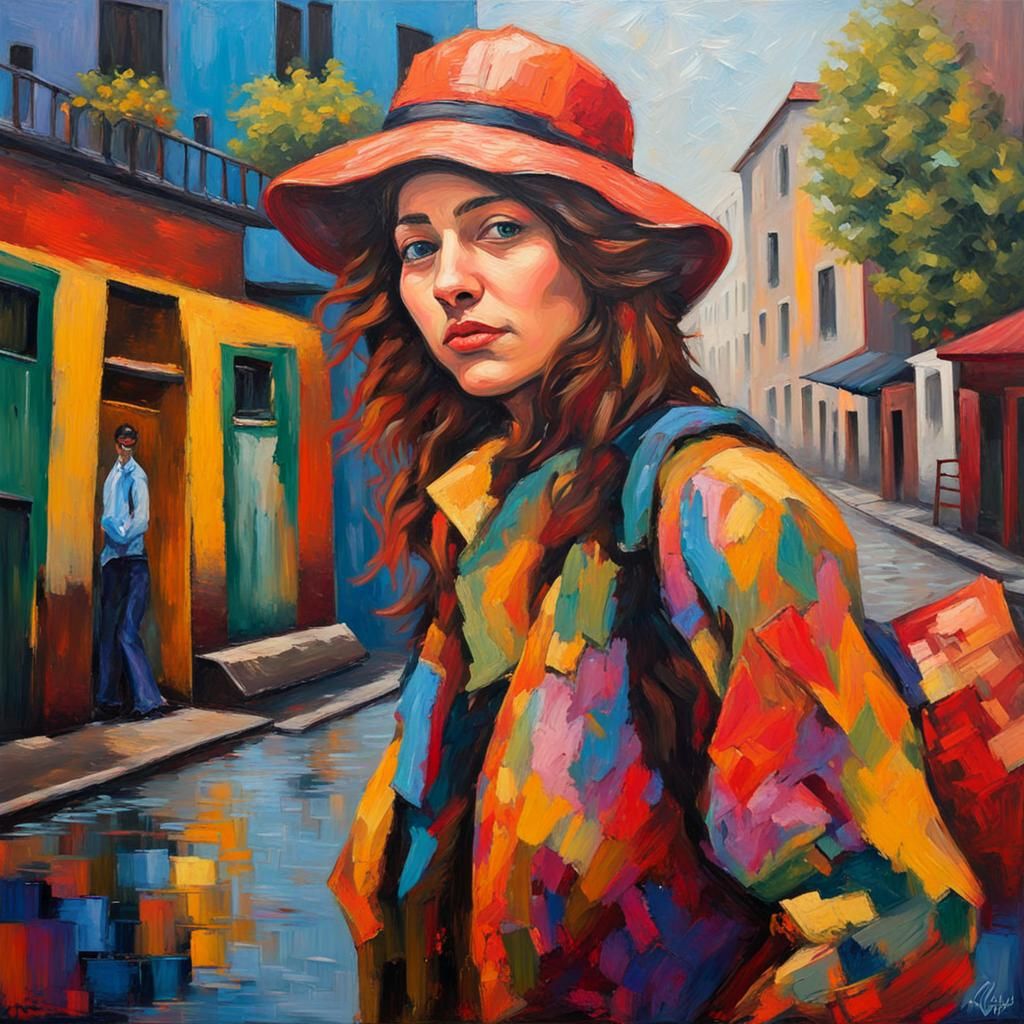 Colorful Street Artist in Neo-Impressionist Style