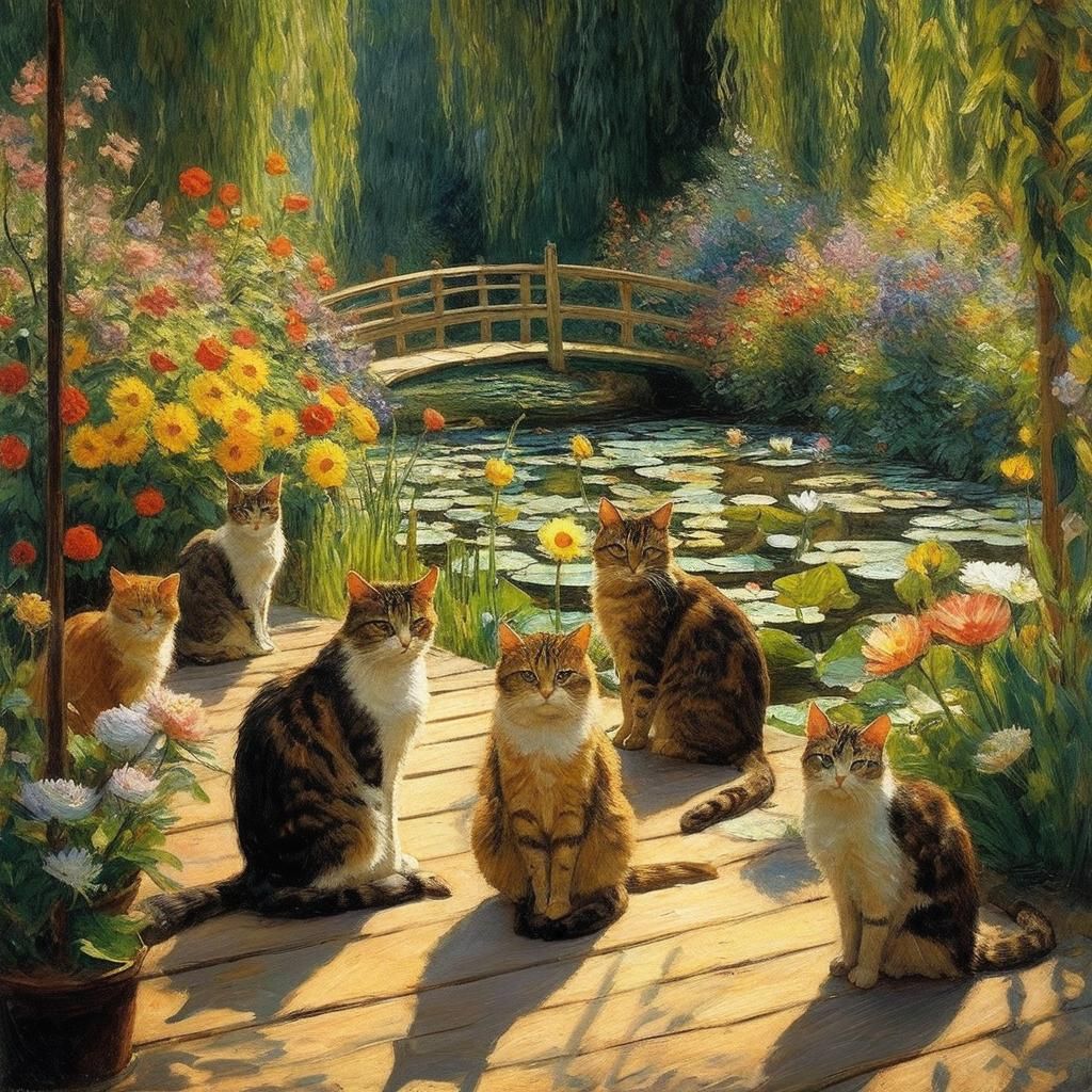 Gatos callejeros al estilo Monet.