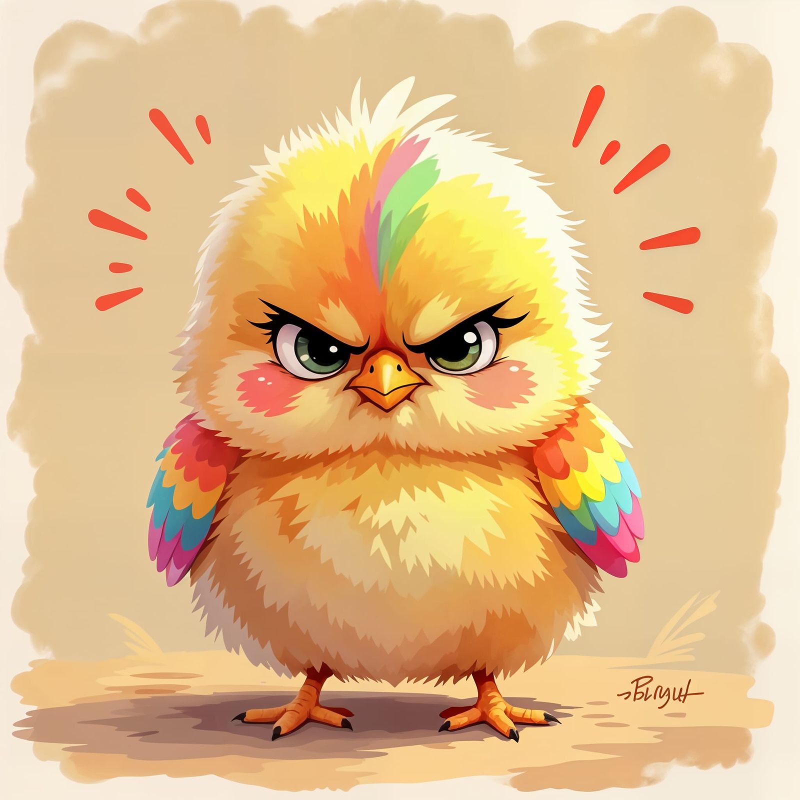 Annoyed Rainbow Baby Chick Pencil Sketch