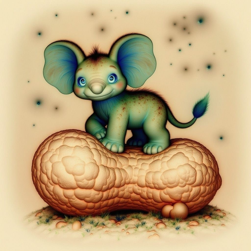 Chibi Elephant on Peanut Digital Art