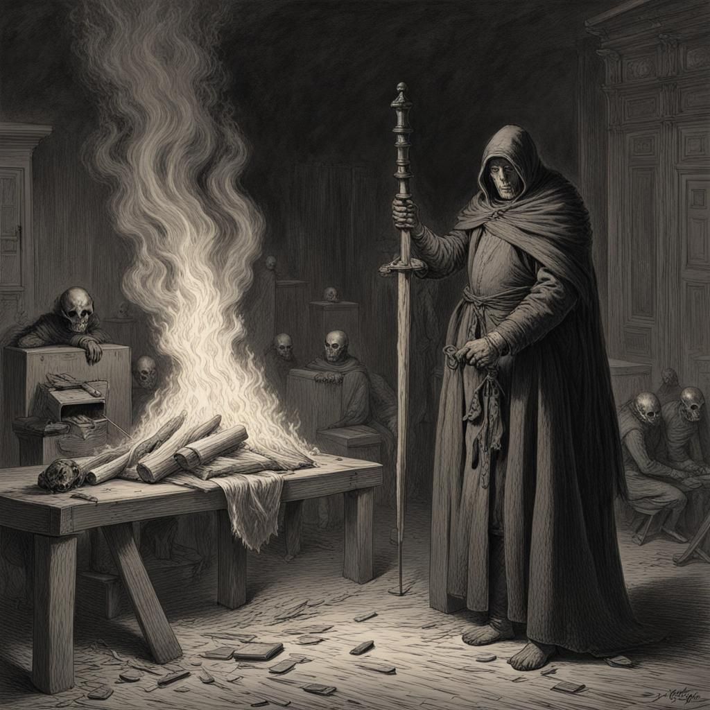Infernal Cremation Scene in the Style of Gustave Doré
