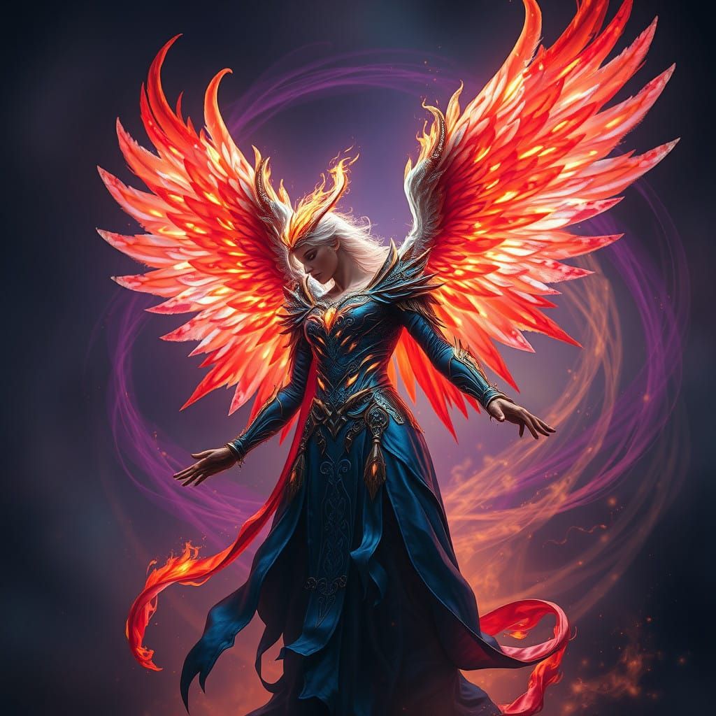 Cyberpunk Fire Angel in Baroque Armor