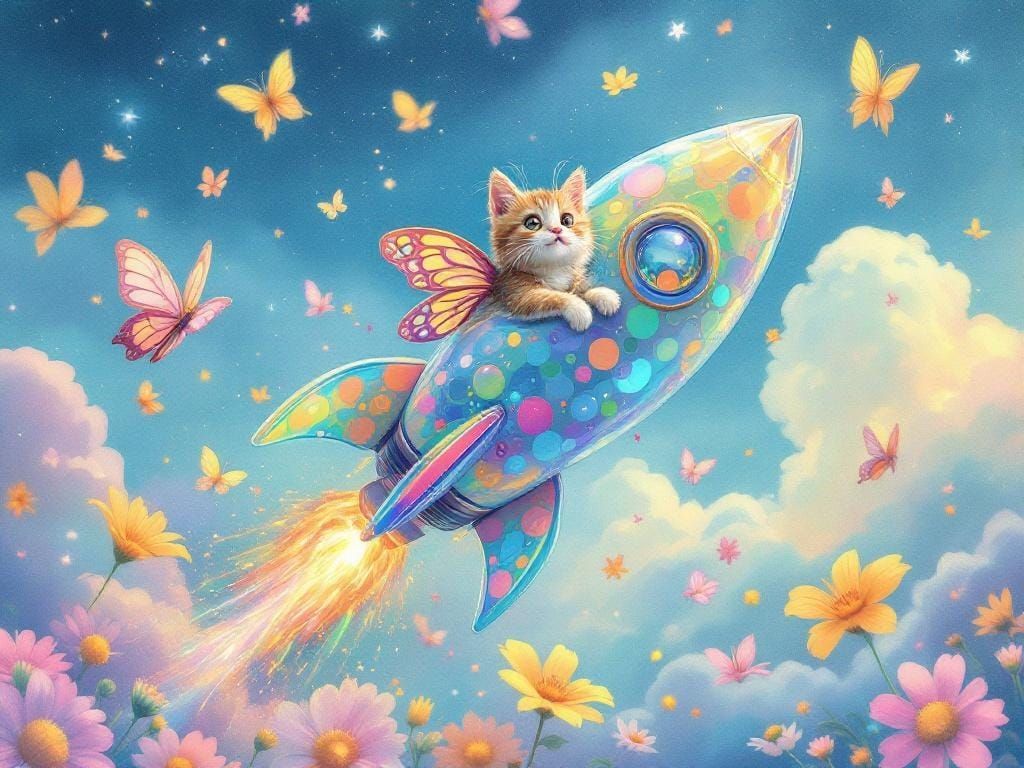 Bubble Rocket Soaring Through Floral Skies