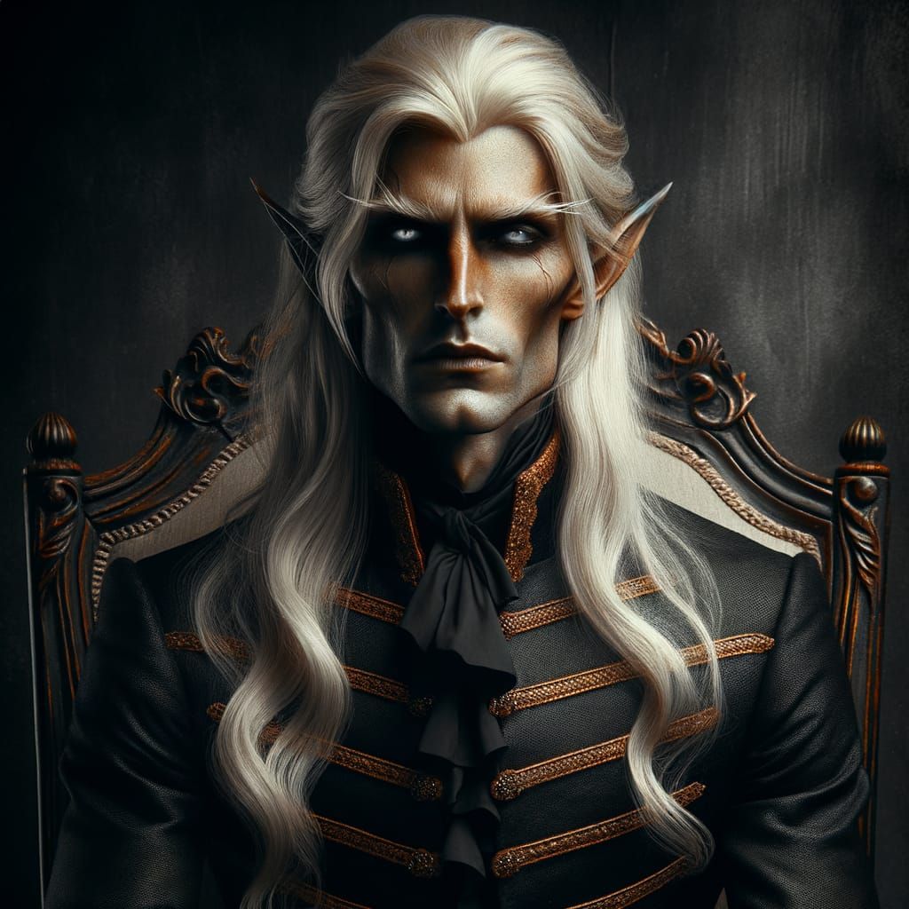 Regal Dark Elf in Ornate Chair