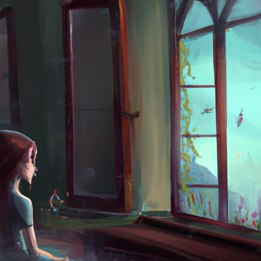 Dramatic Girl at Window: Digital Matte Painting