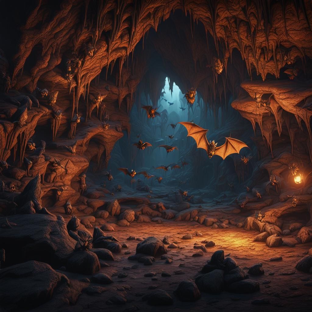 Bats Roosting in Cave: Detailed Matte Painting