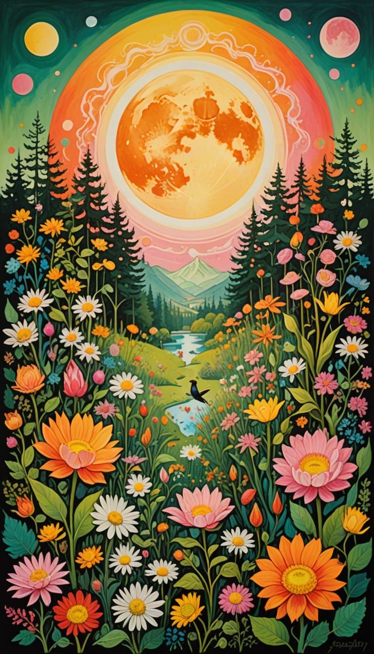 Psychedelic 1968 Moon Rise Poster Art