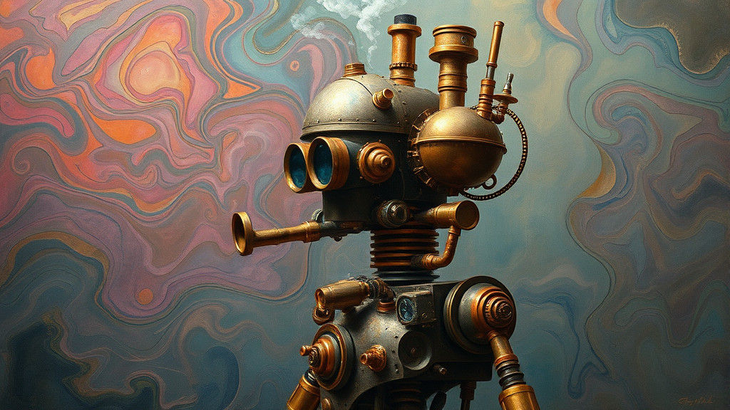 Steam-Powered Robot in Surreal Melting Landscape