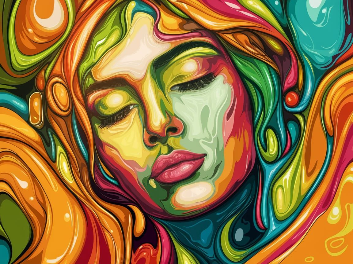 Vibrant Abstract Portrait in Fluid Art Style