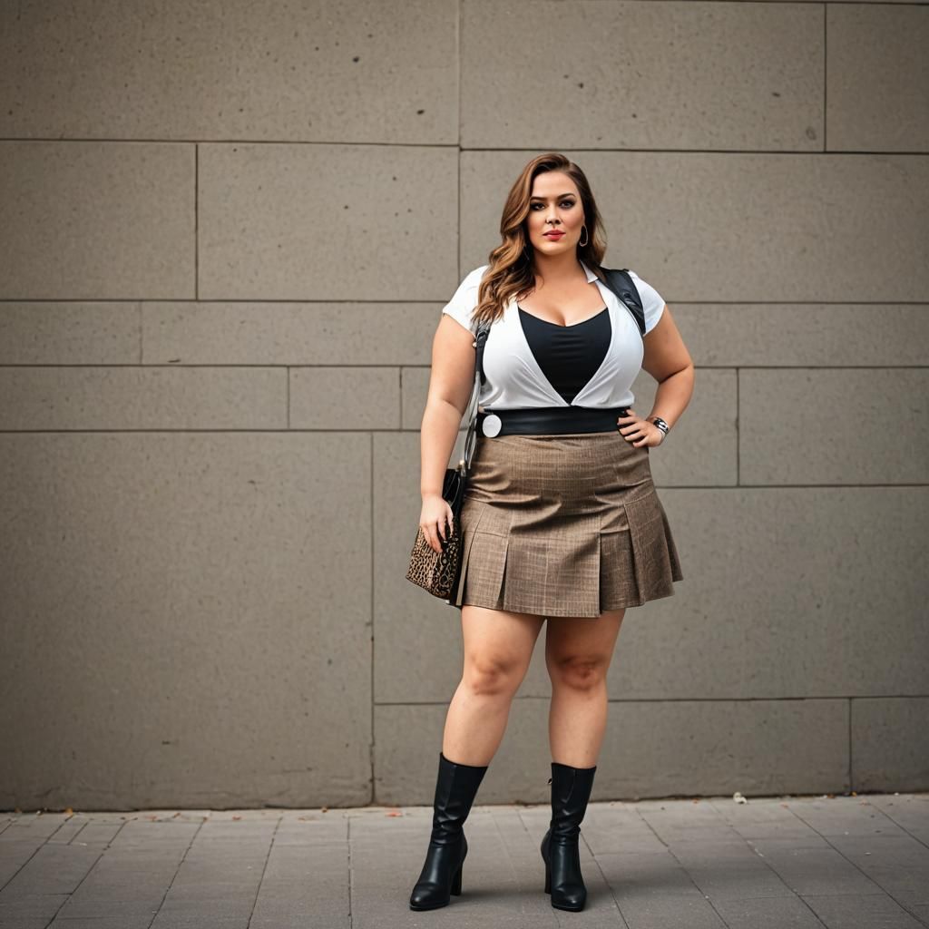 wearing short skirt, big thighs and big breast