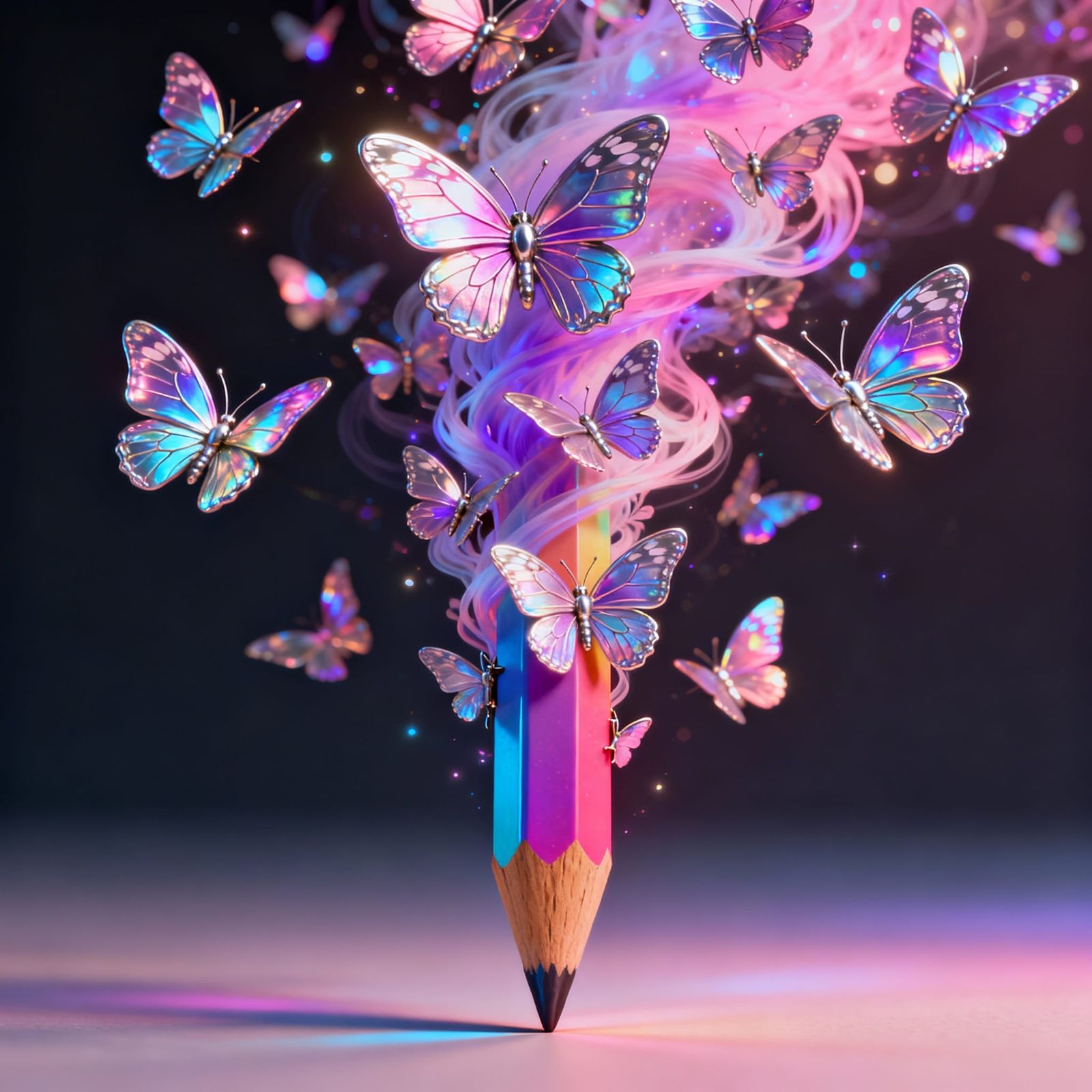 3D Pencil Transforms into Iridescent Butterfly Swarm